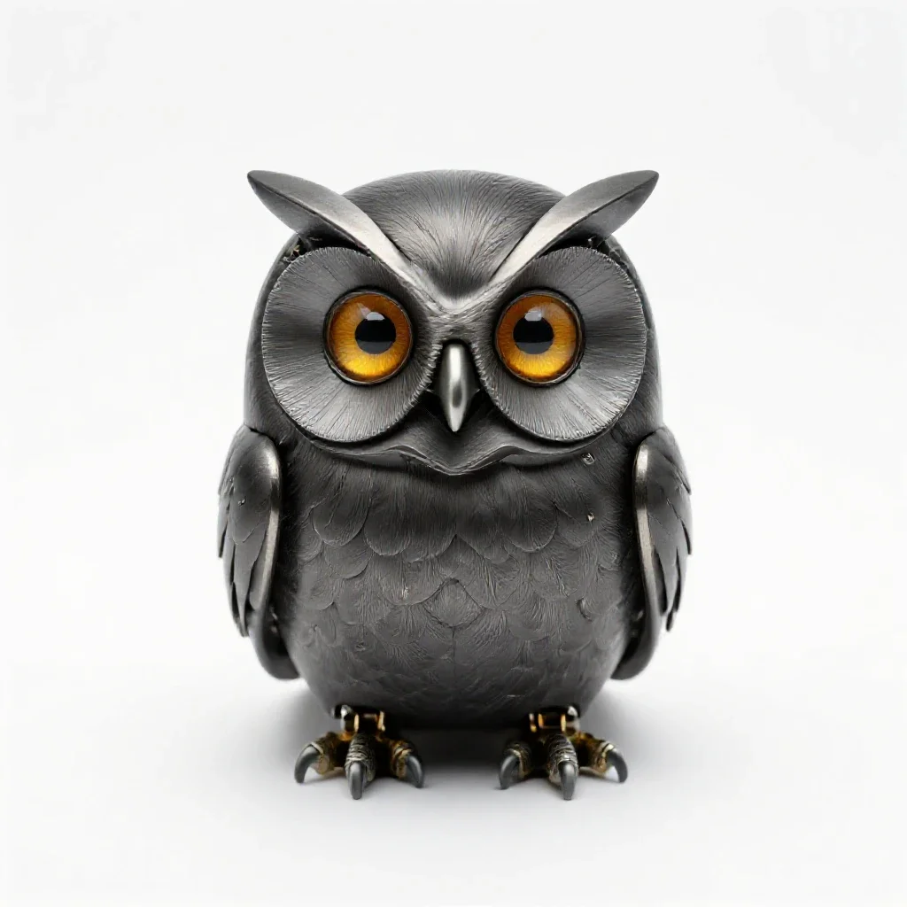 Mechanical owl automaton isolated on a white background