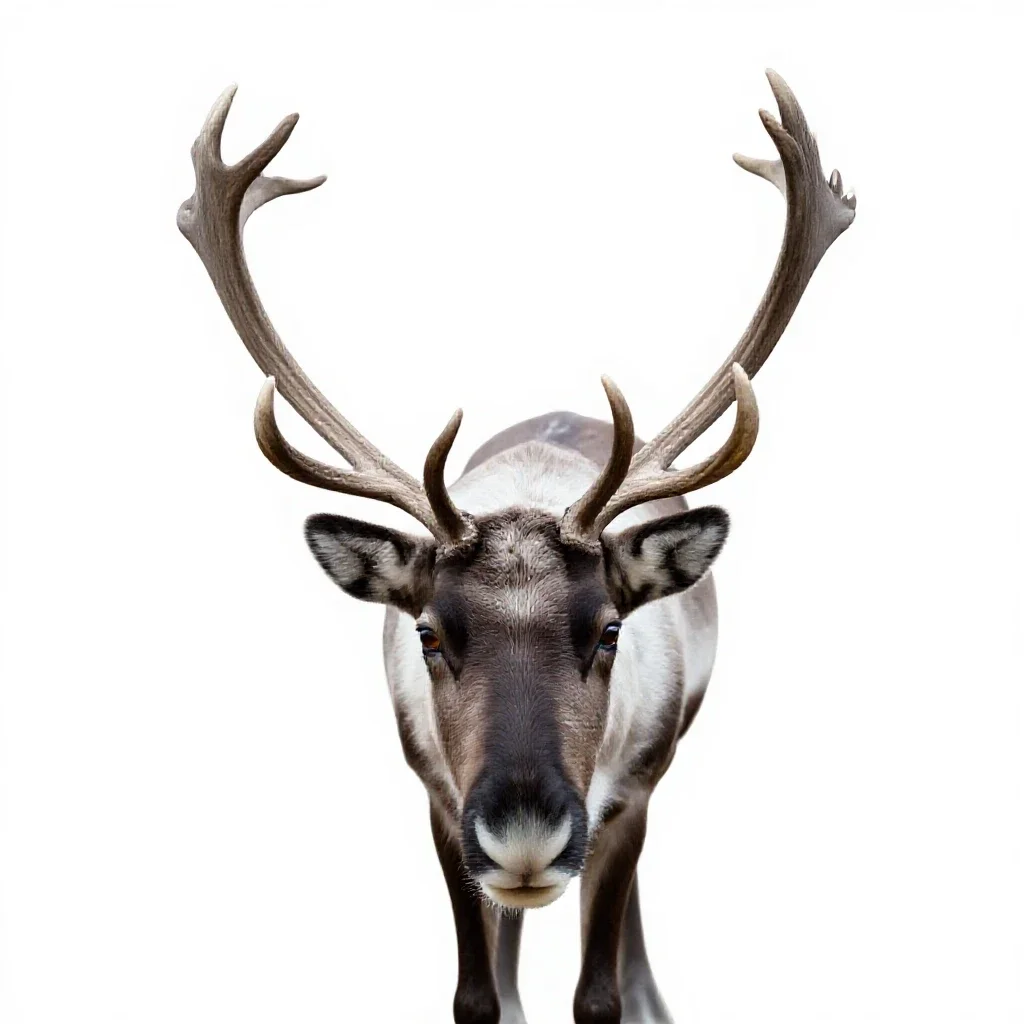 Reindeer with full antlers isolated on a white background