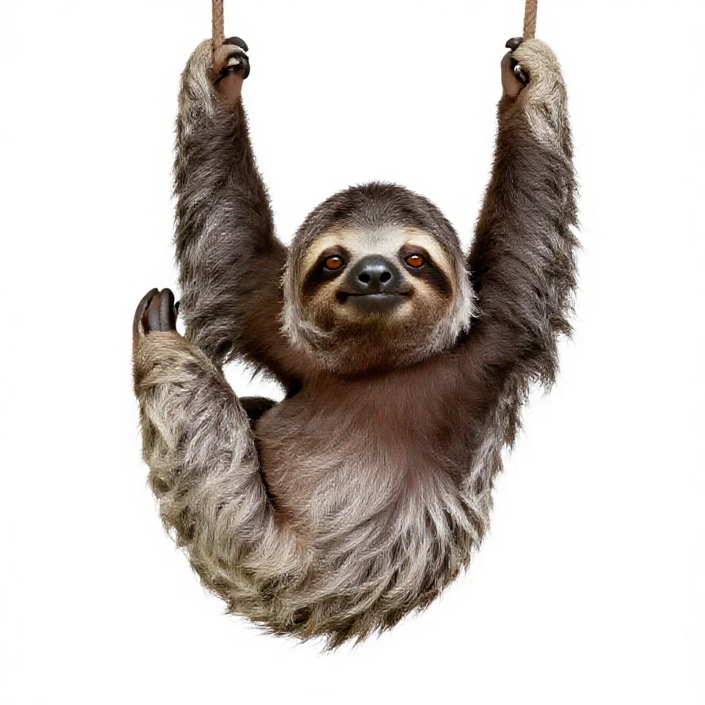 Sloth hanging isolated on a white background