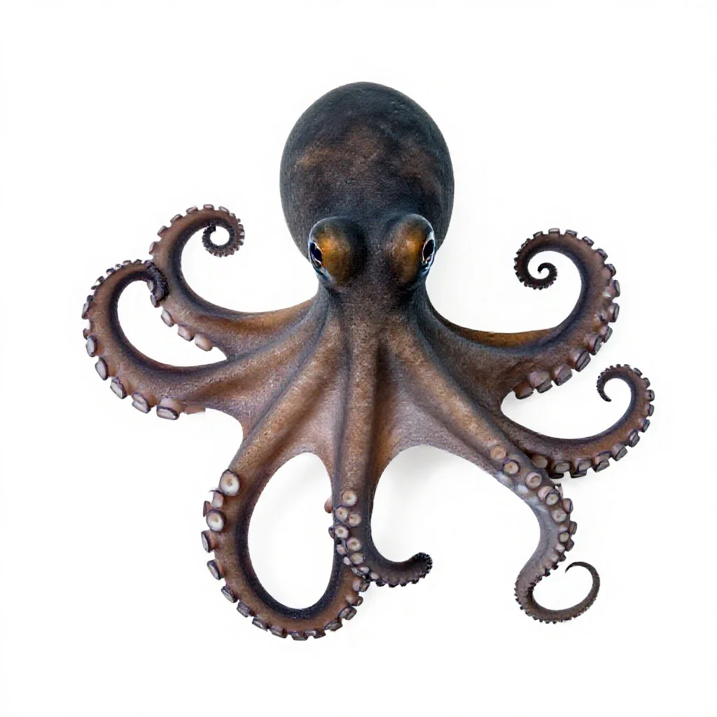 Octopus with curled arms isolated on a white background
