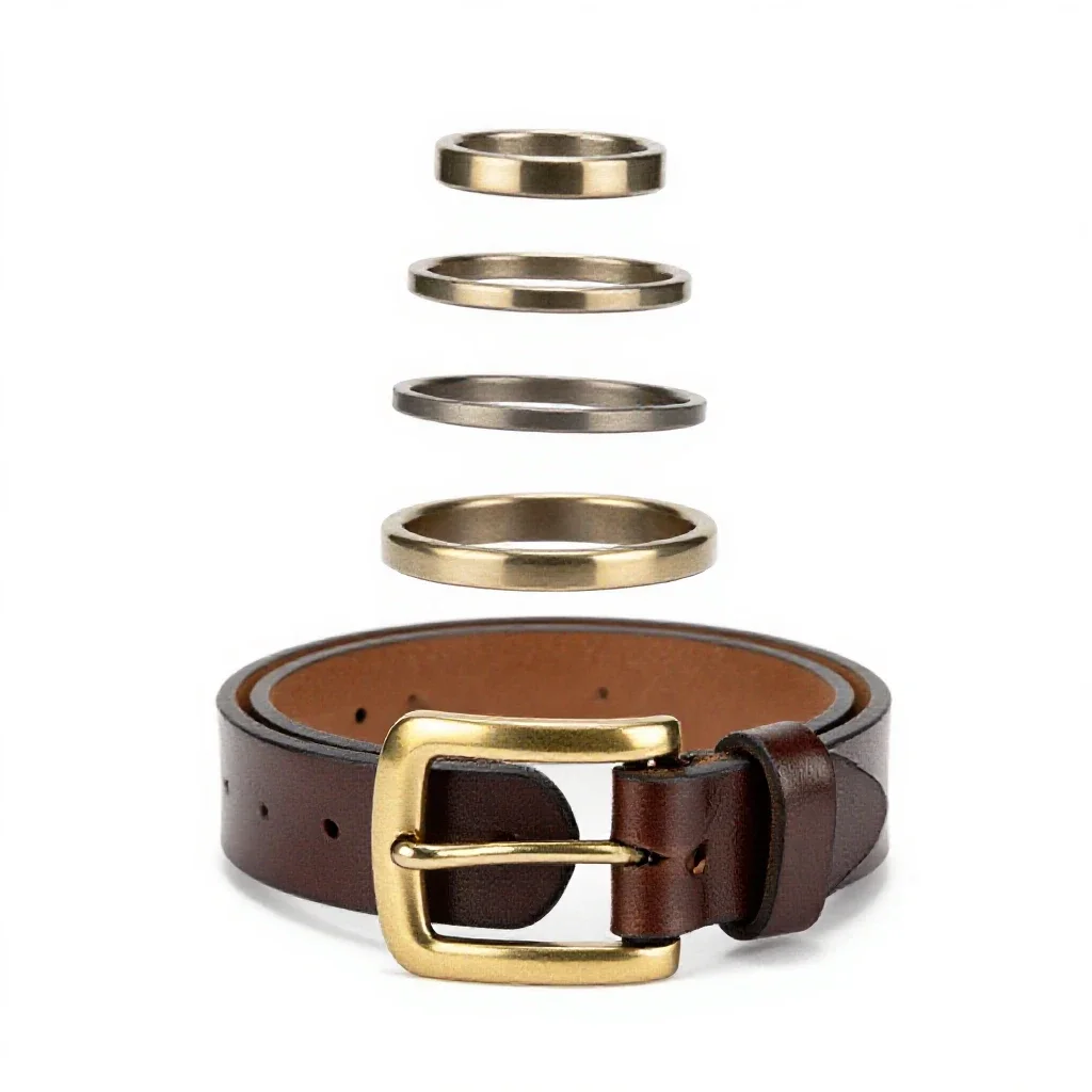 Leather belt with a brass buckle isolated on a white background
