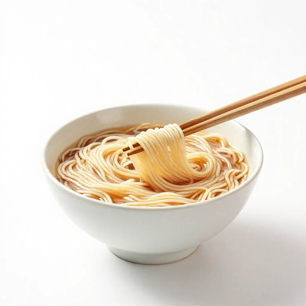 Bowl of noodles with chopsticks isolated on a white background