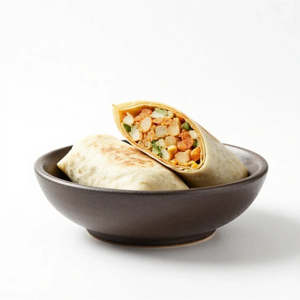 Burrito cut in half isolated on a white background