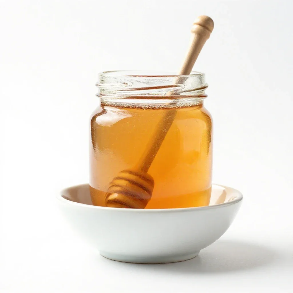 Jar of honey with a dipper isolated on a white background