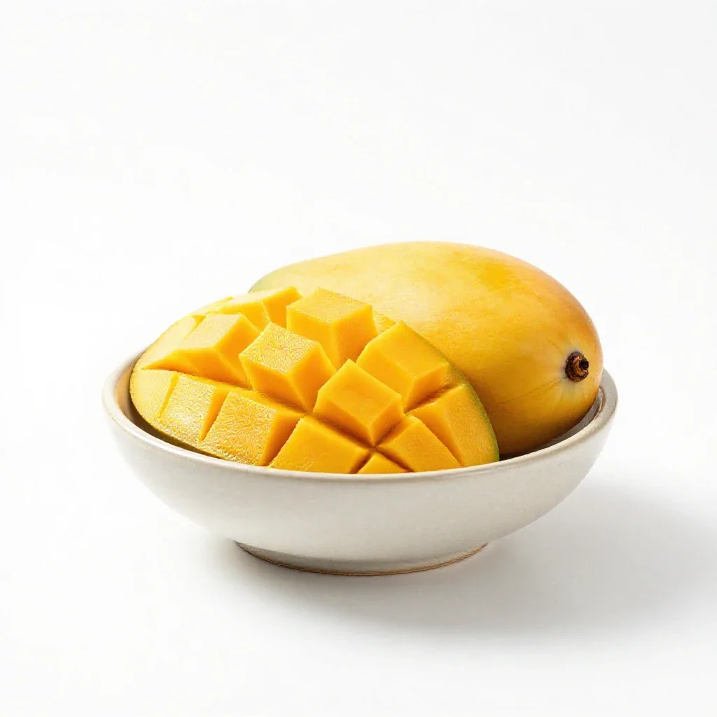 Mango sliced open isolated on a white background