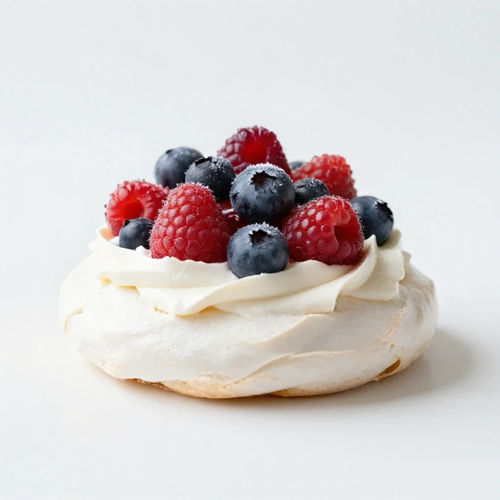 Pavlova with berries isolated on a white background