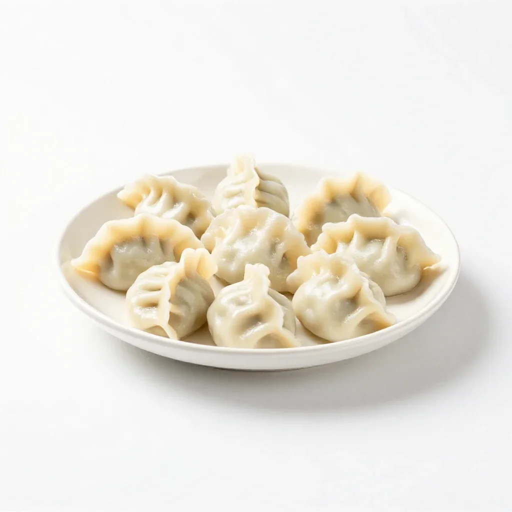 Plate of dumplings isolated on a white background