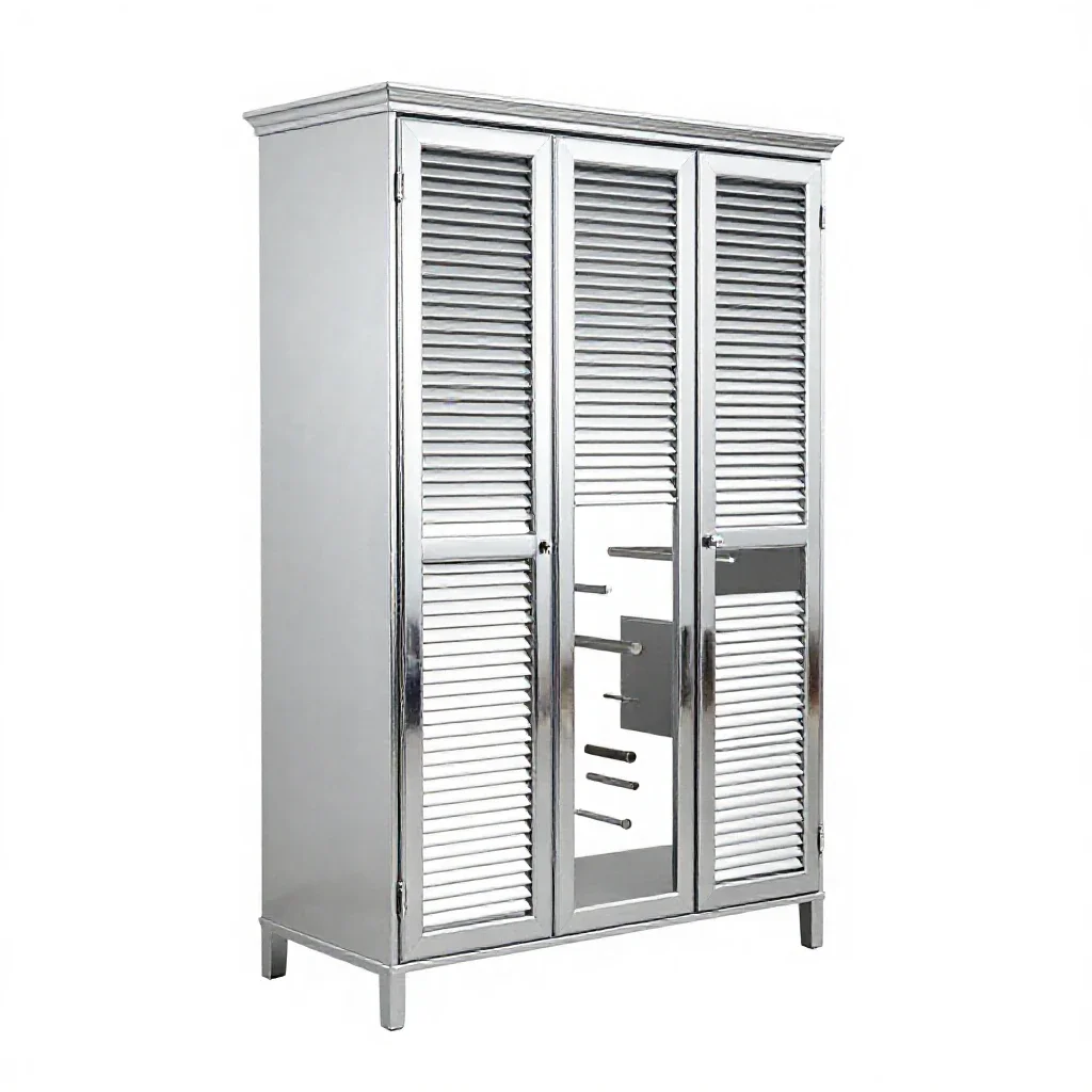 Wardrobe with louvred doors isolated on a white background