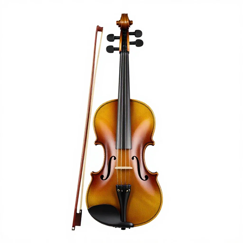 Violin with a bow isolated on a white background