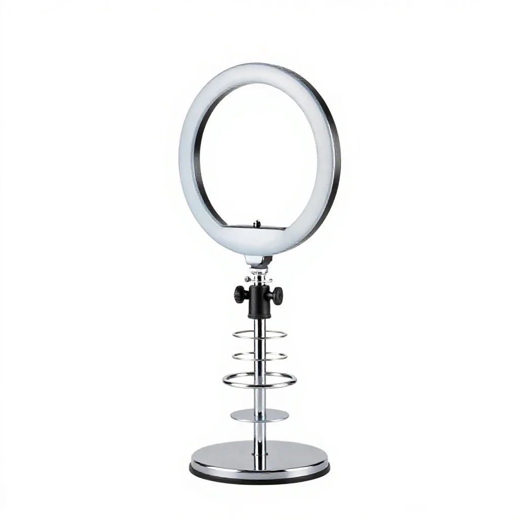 Ring light on a stand isolated on a white background