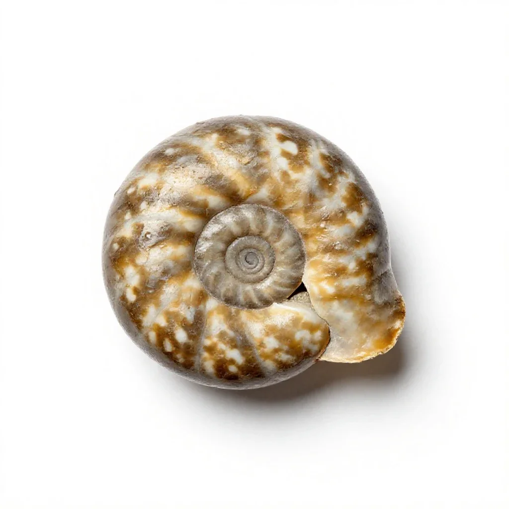 Fossilised ammonite isolated on a white background