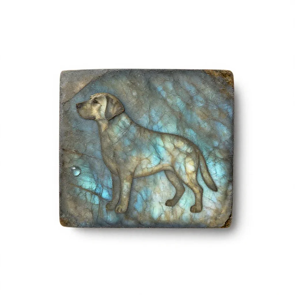 Labradorite slab isolated on a white background