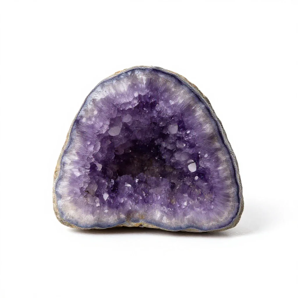 Amethyst geode half isolated on a white background
