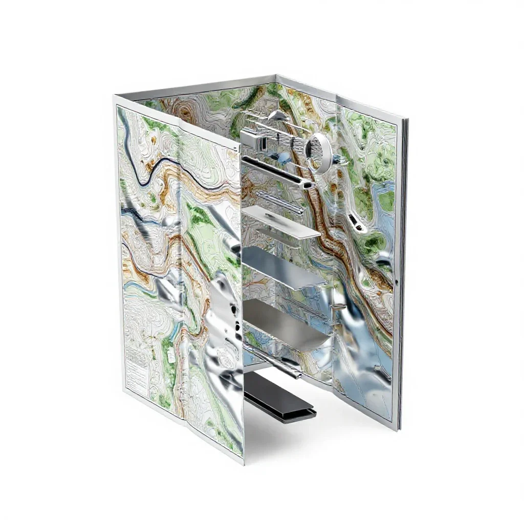 Topographic map folded isolated on a white background
