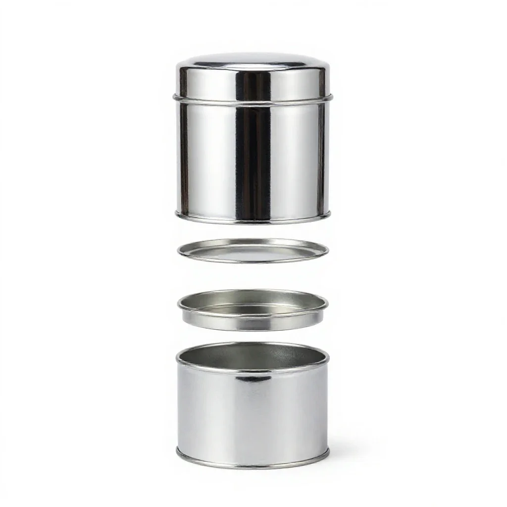 Cylindrical tea caddy tin isolated on a white background