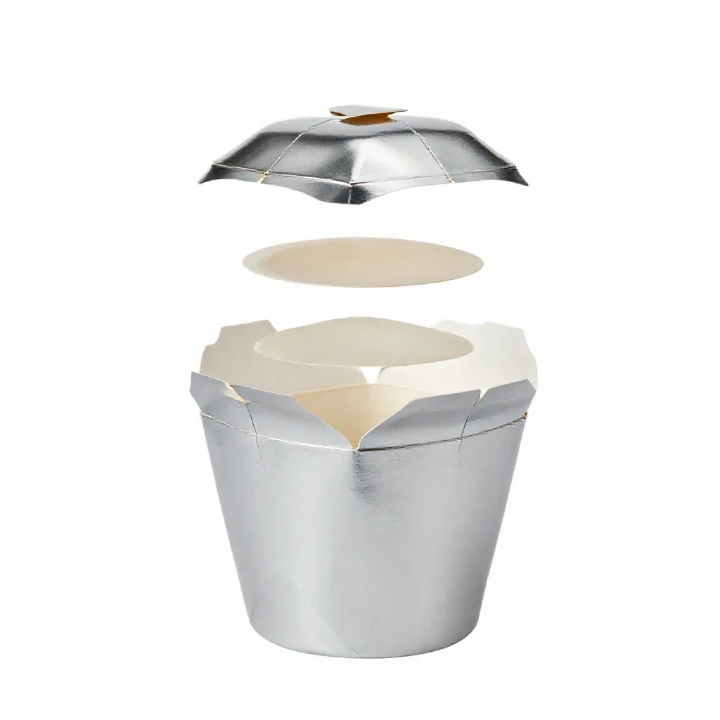 Folded takeaway noodle box isolated on a white background