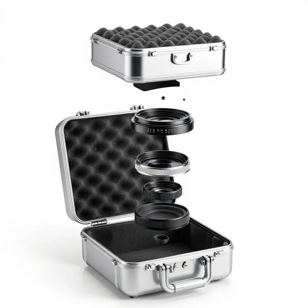 Hard camera case with foam isolated on a white background
