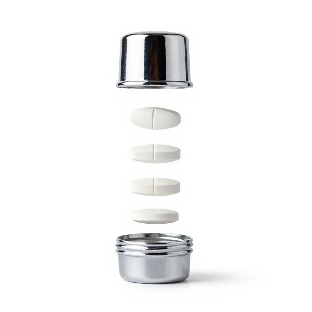 Pill bottle with a child cap isolated on a white background