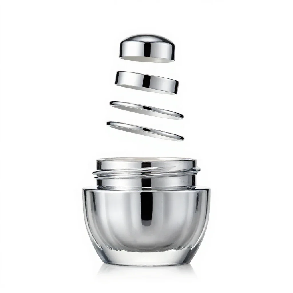 Ribbed cosmetics jar isolated on a white background