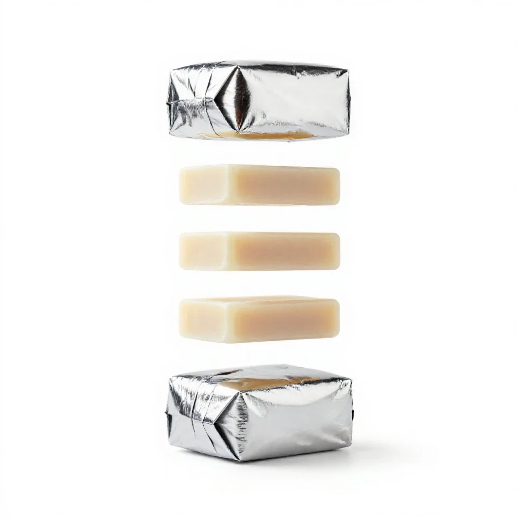 Soap bar in paper wrap isolated on a white background