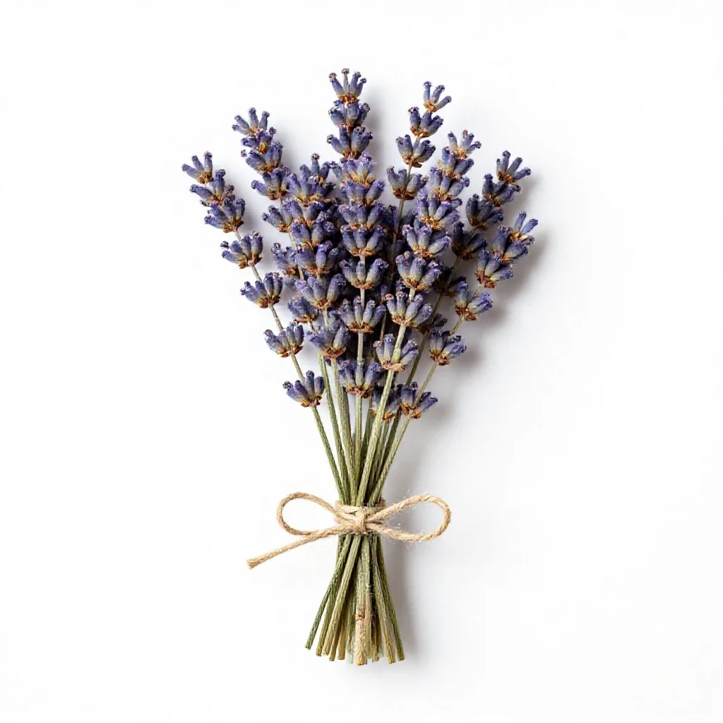 Lavender bunch tied with twine isolated on a white background
