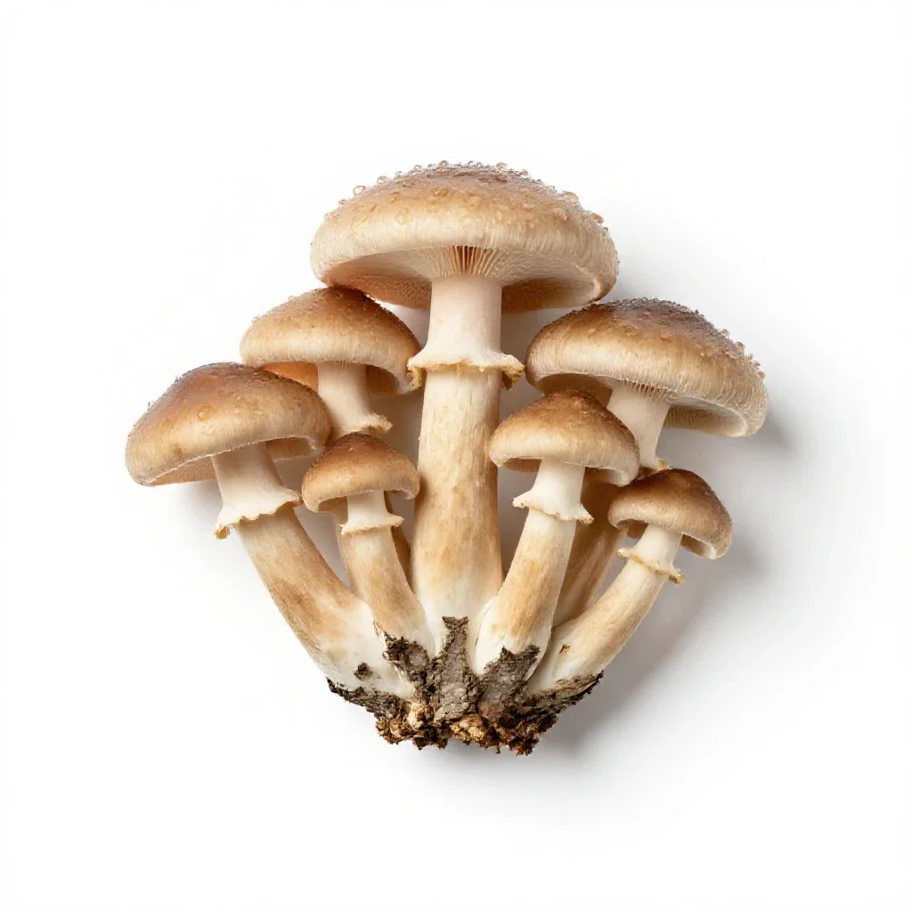 Mushroom cluster on bark isolated on a white background