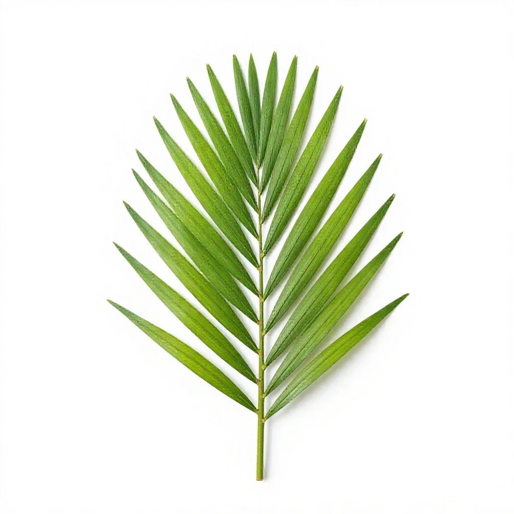 Nikau palm frond isolated on a white background