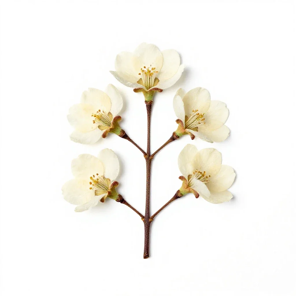 Pohutukawa branch in flower isolated on a white background