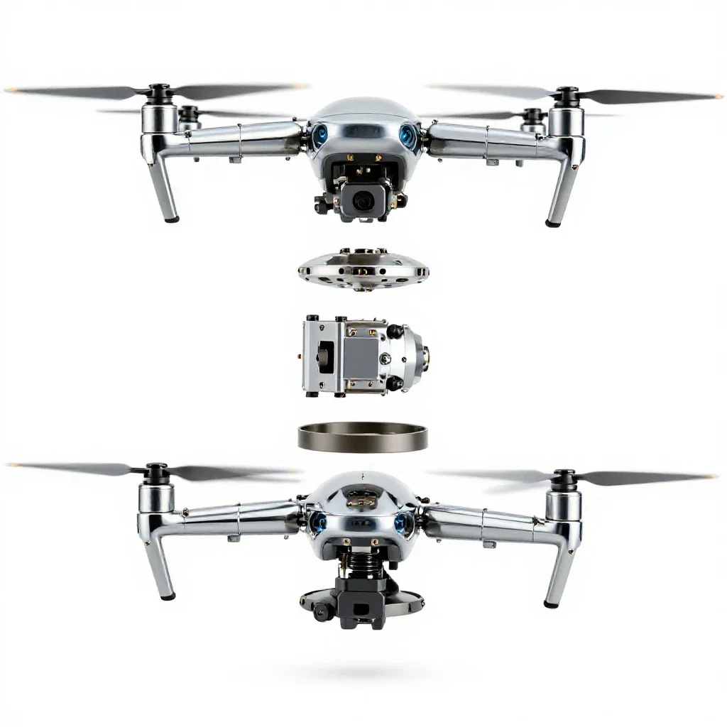 Hovering recon drone isolated on a white background