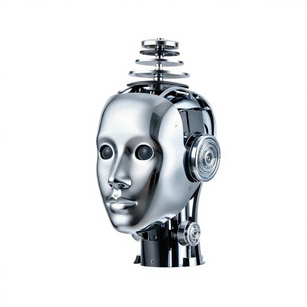 Humanoid robot head isolated on a white background