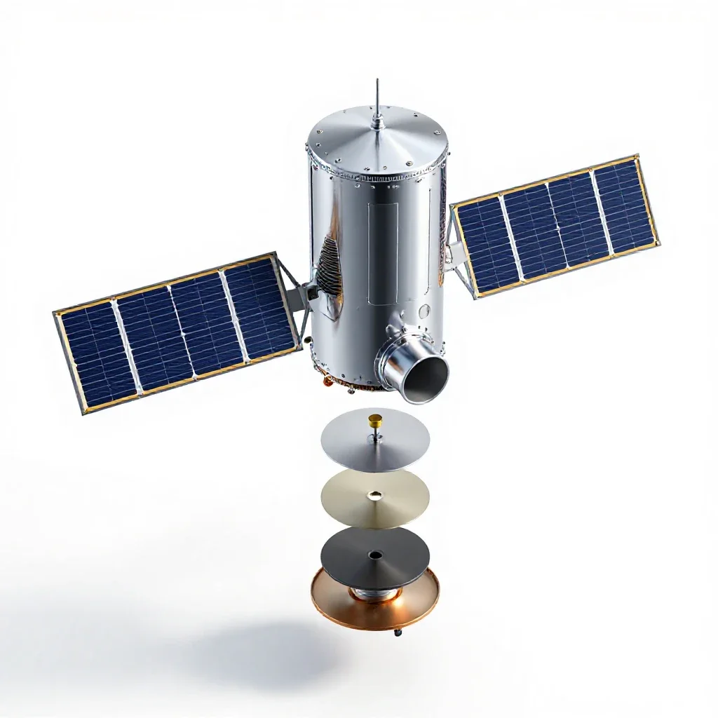 Satellite bus with solar wings isolated on a white background