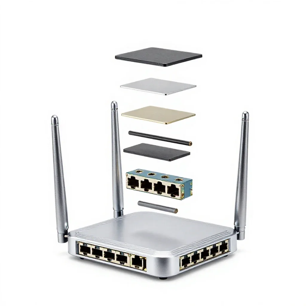 Network router with antennas isolated on a white background