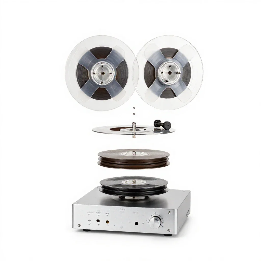Reel-to-reel tape deck isolated on a white background