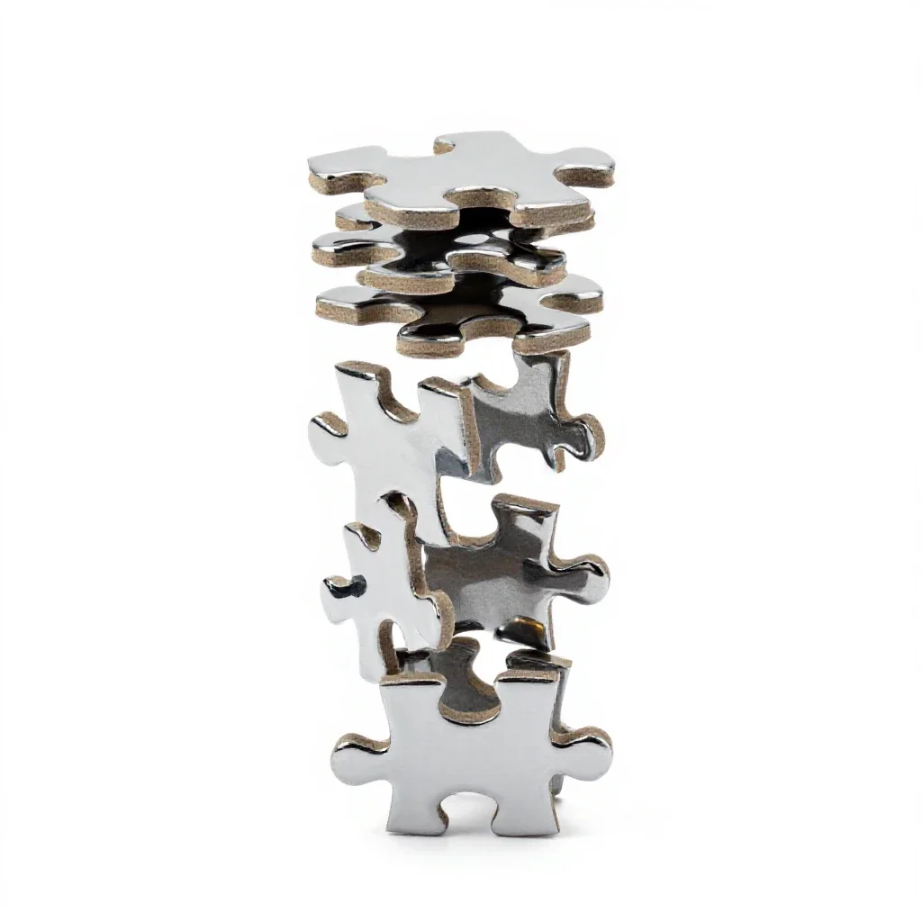 Jigsaw puzzle piece stack isolated on a white background