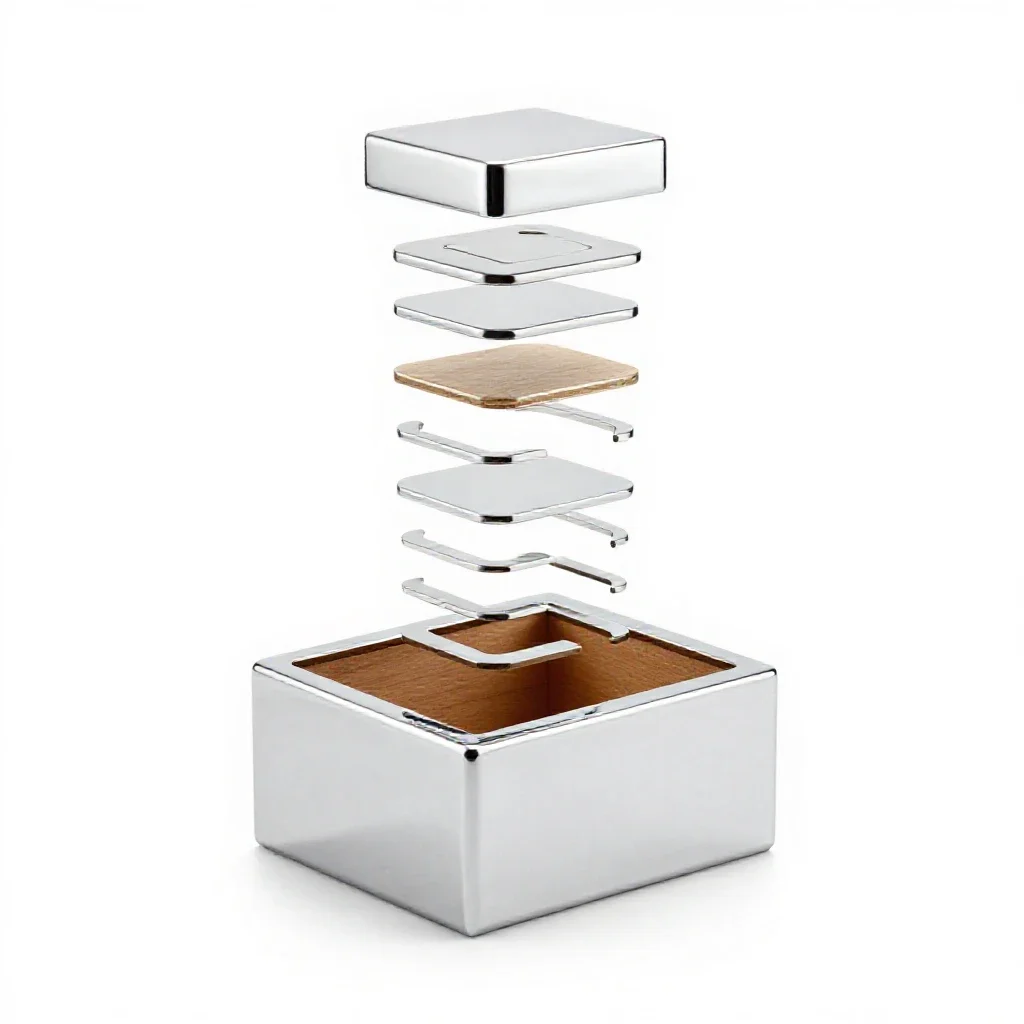 Wooden puzzle box isolated on a white background