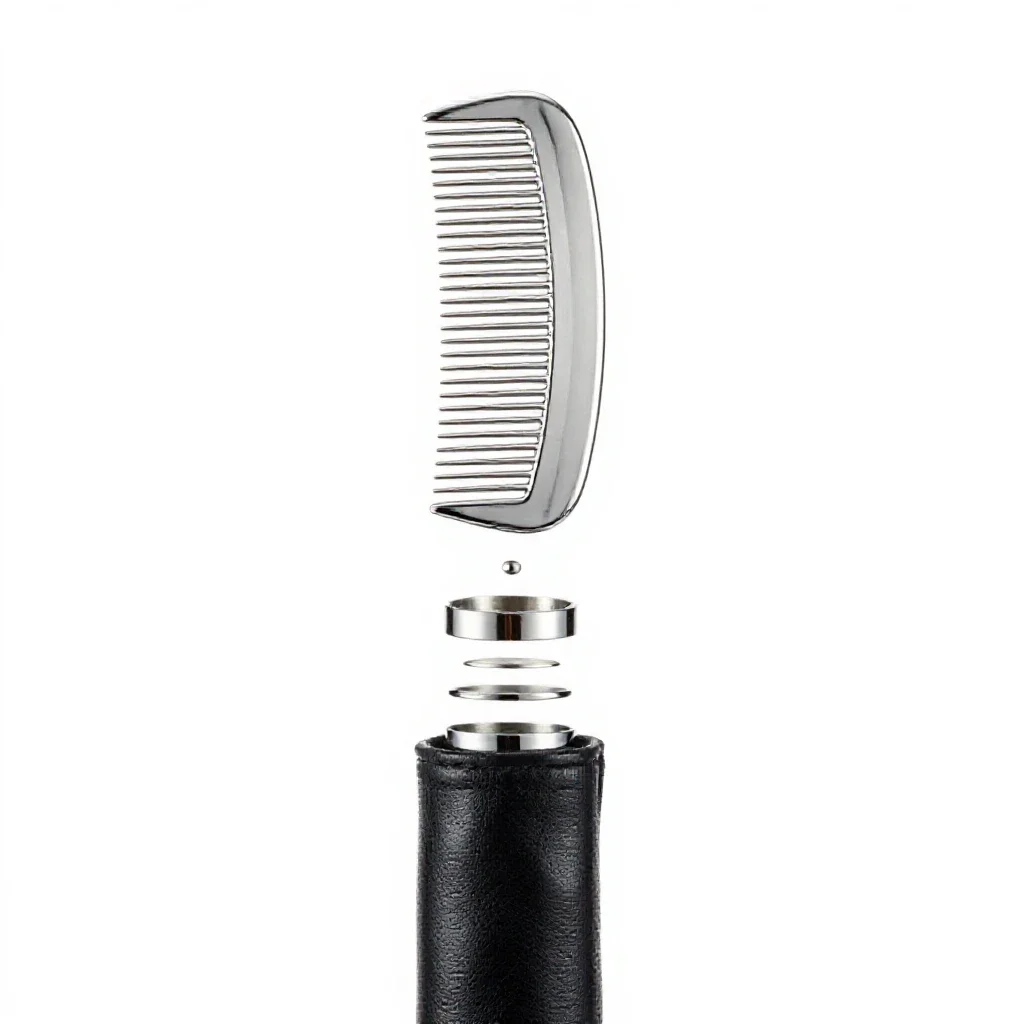 Comb in a leather sleeve isolated on a white background