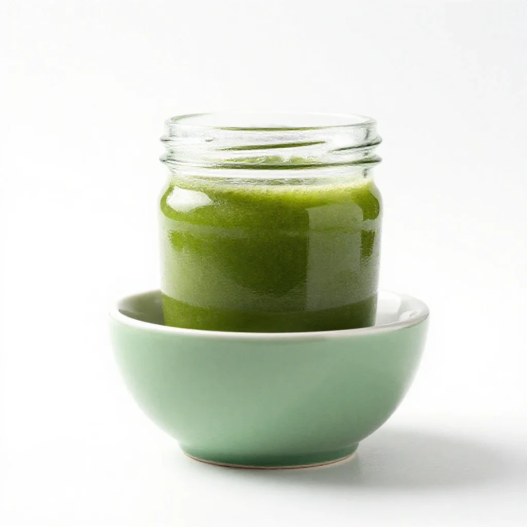 Green smoothie in a jar isolated on a white background