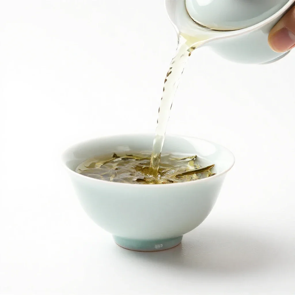 Mint tea poured from height isolated on a white background