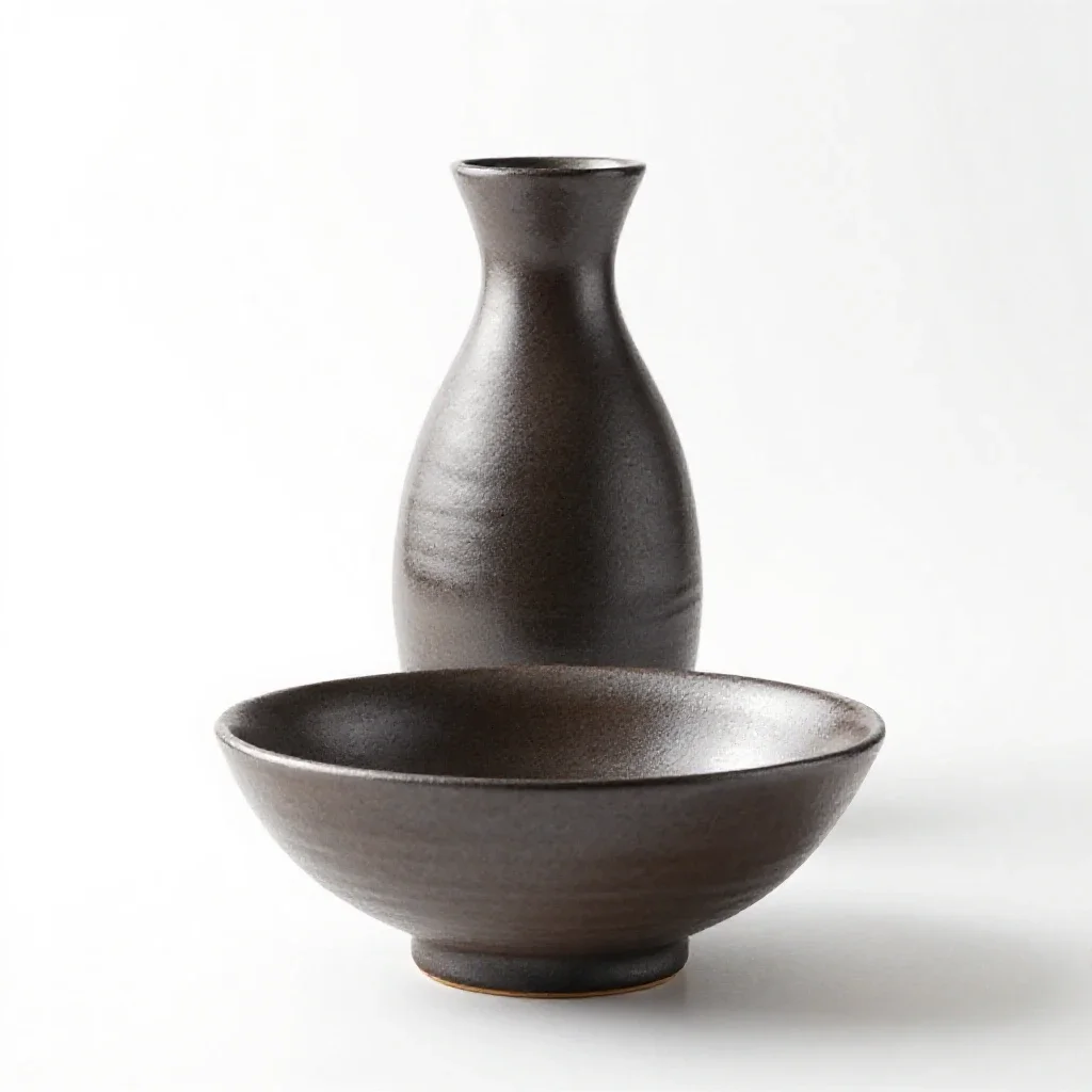 Sake set with a tokkuri isolated on a white background