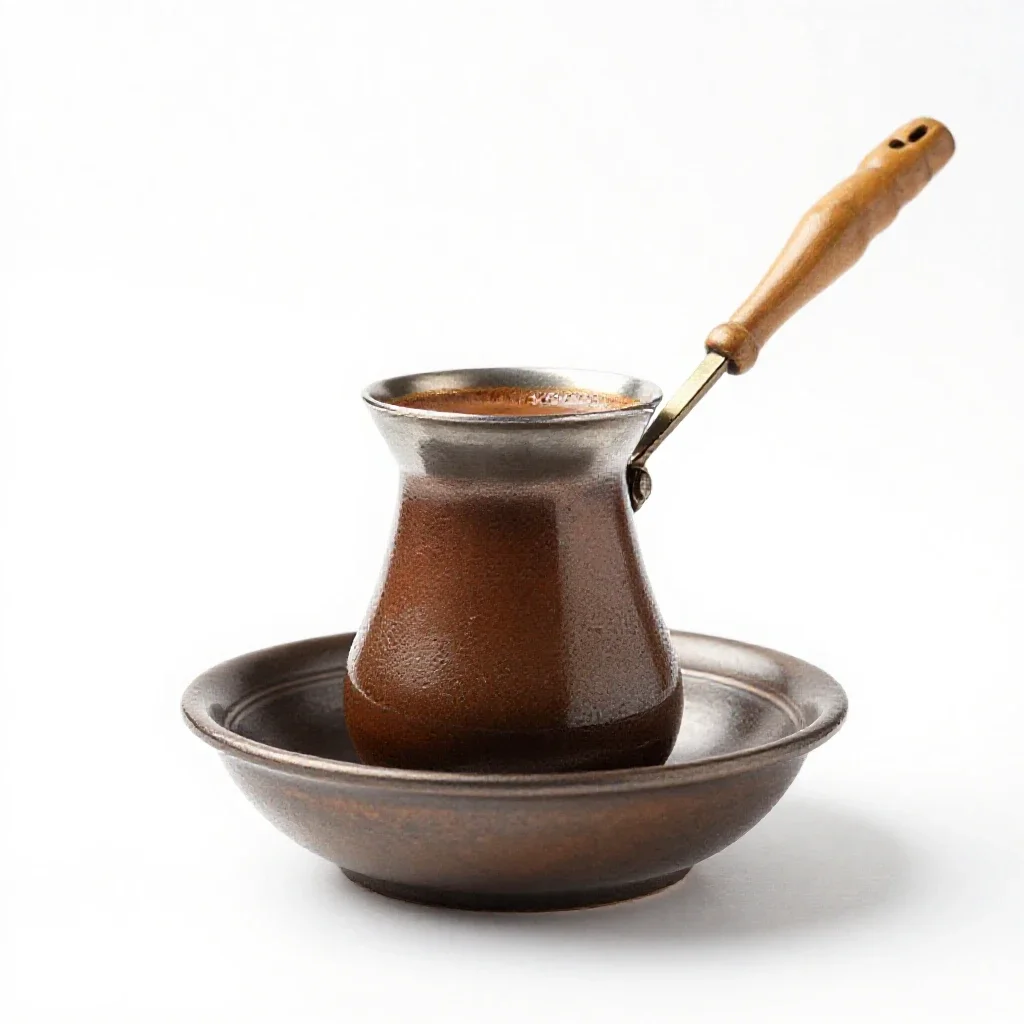 Turkish coffee in a cezve isolated on a white background