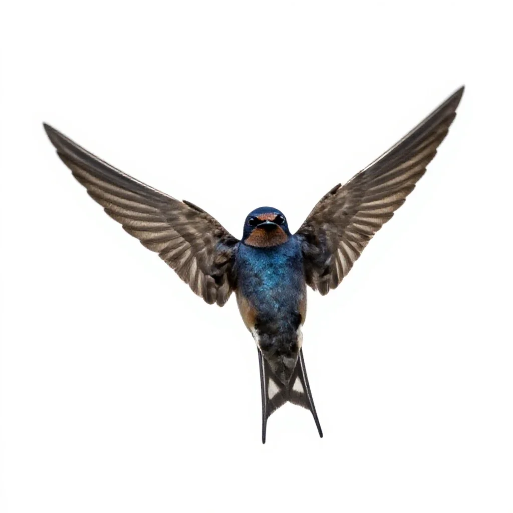 Barn swallow in flight isolated on a white background