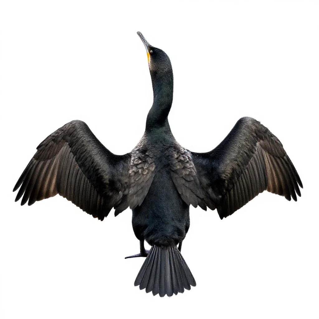 Cormorant drying its wings isolated on a white background