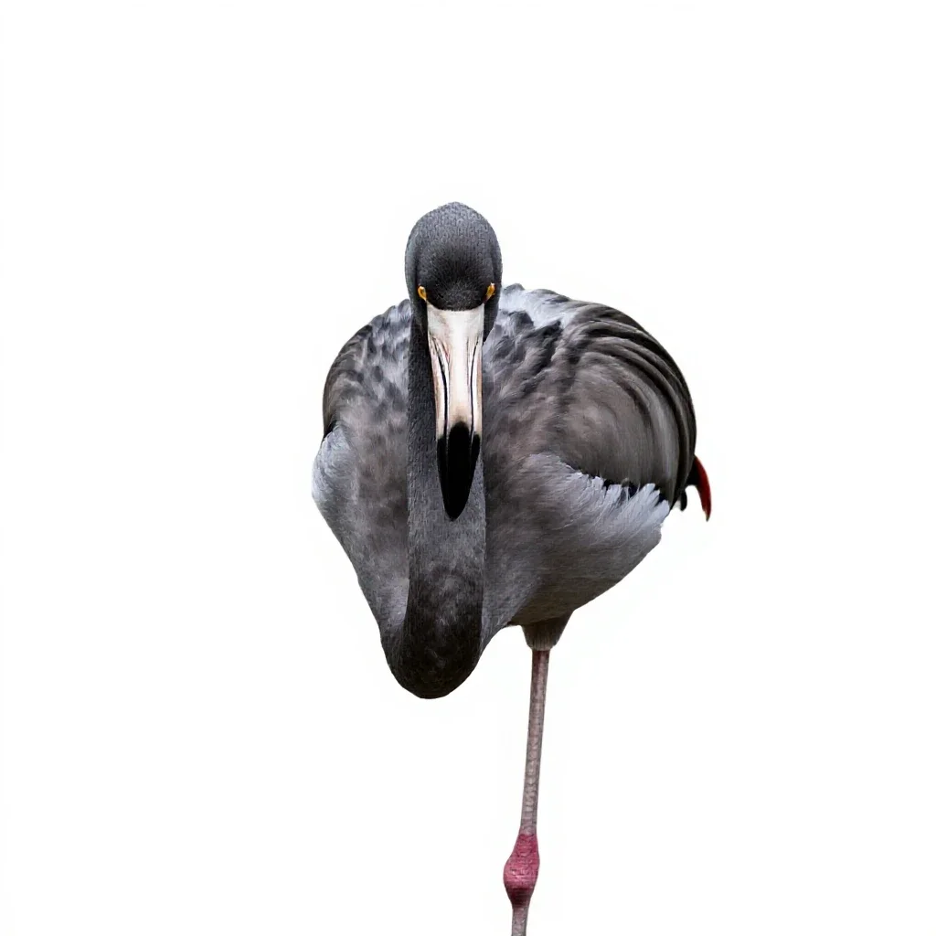 Flamingo on one leg isolated on a white background