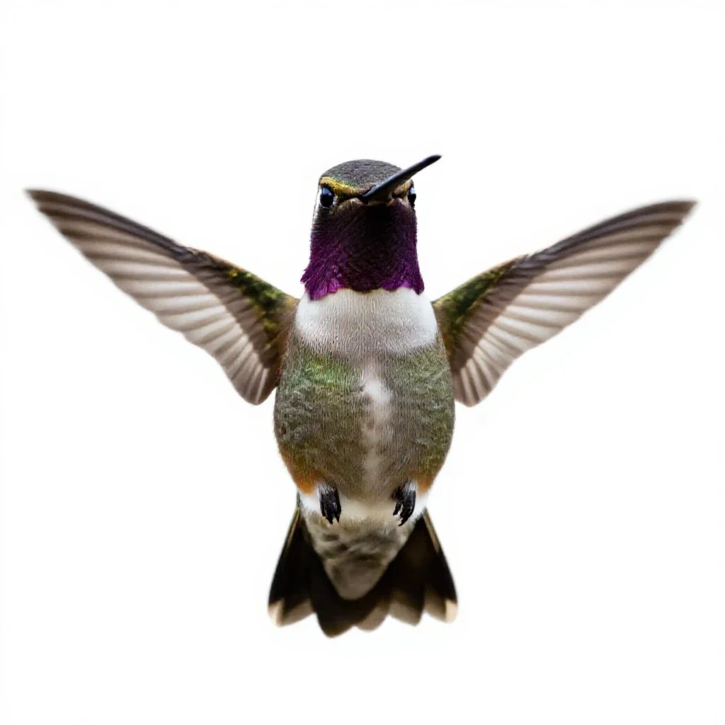 Hummingbird at a flower isolated on a white background