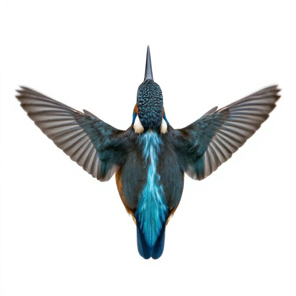 Kingfisher hovering isolated on a white background