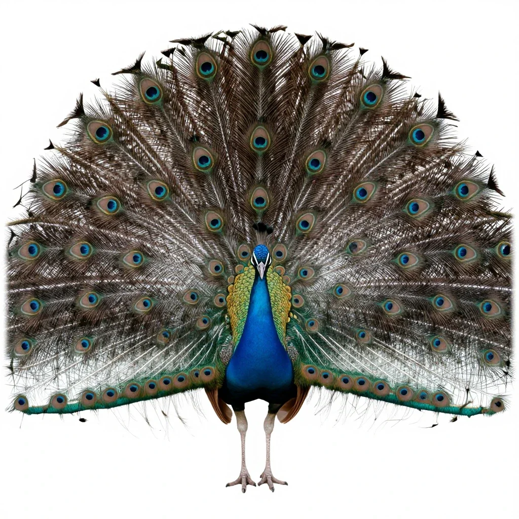 Peacock displaying isolated on a white background