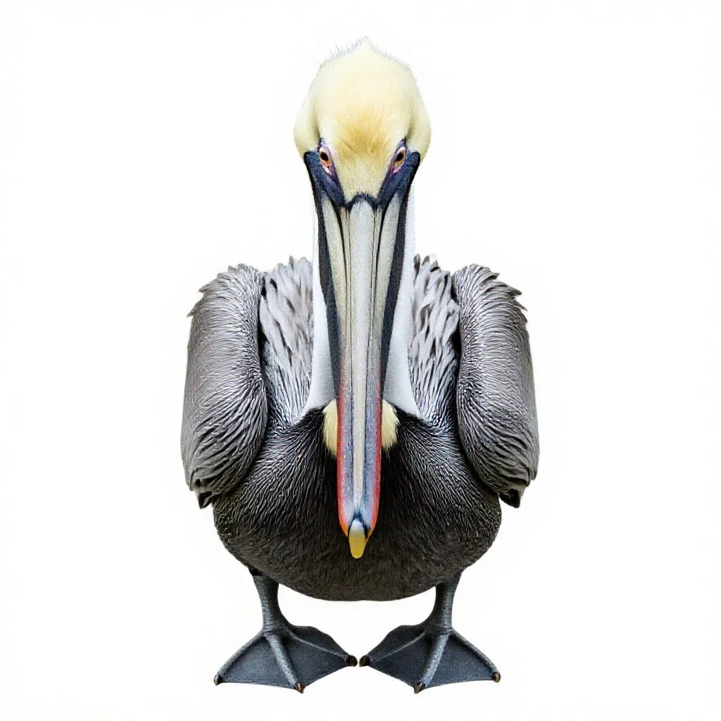 Pelican with its pouch full isolated on a white background