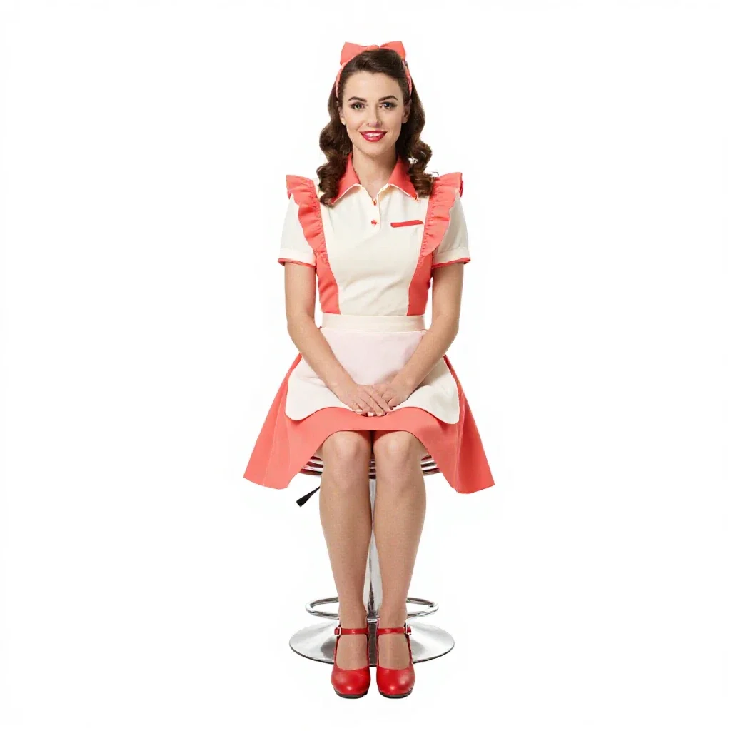 1950s diner waitress isolated on a white background
