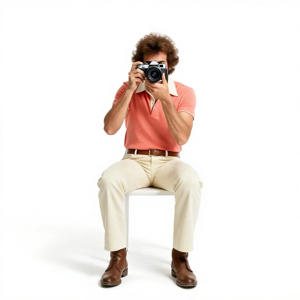 1970s festival photographer isolated on a white background