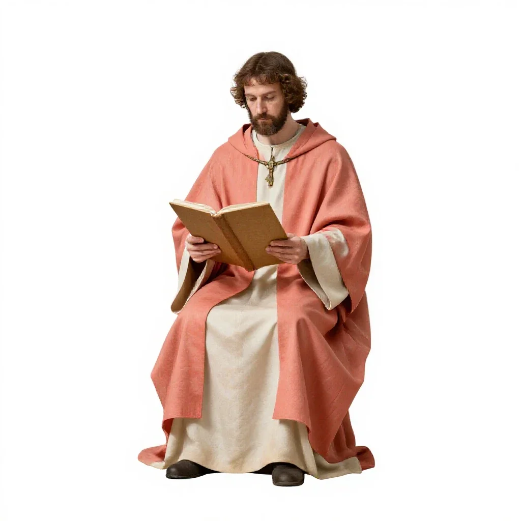 Mediaeval scribe at a lectern isolated on a white background